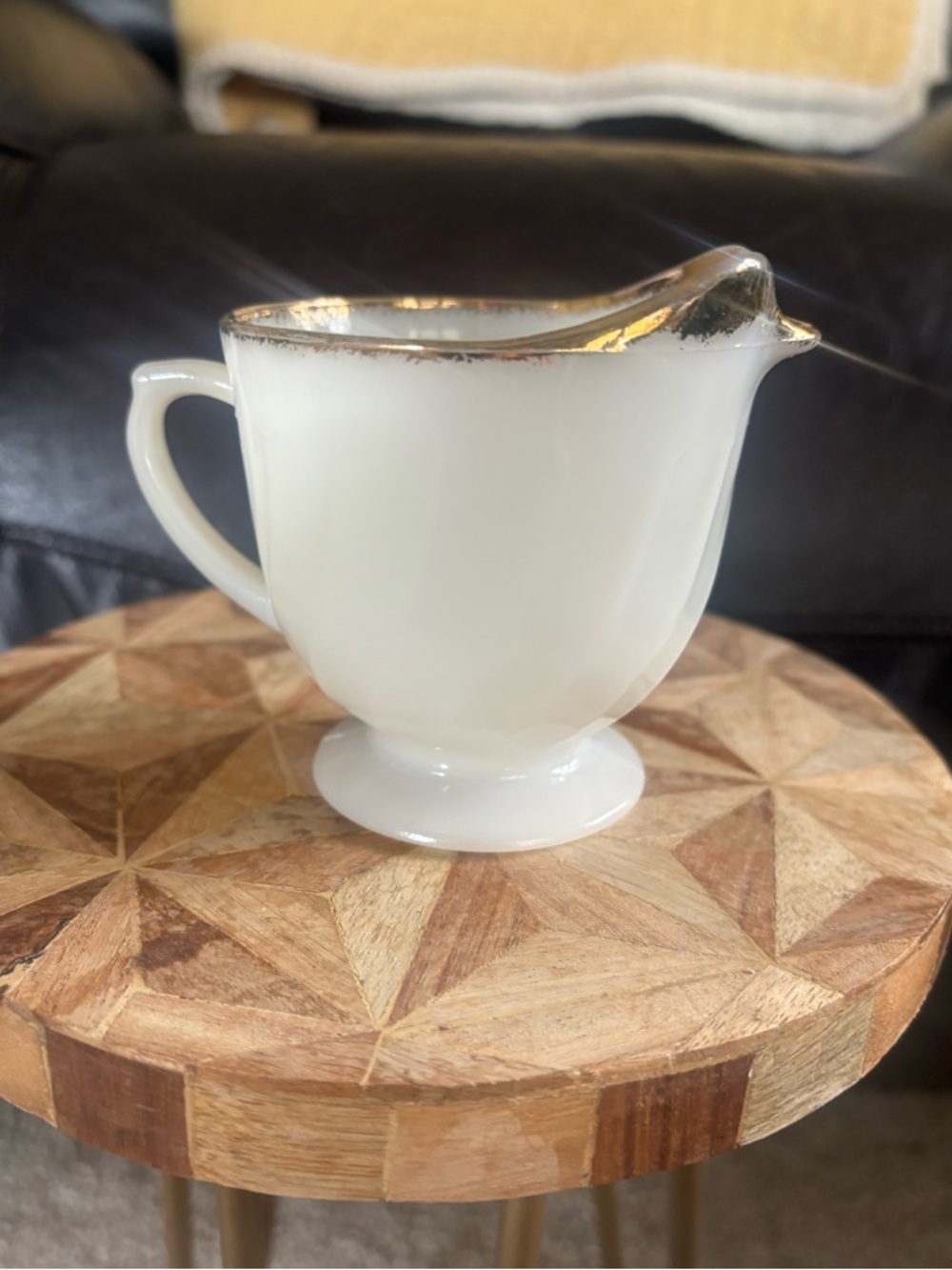 Fire King Milk Glass Creamer Gold Rim Pedestal Vintage Anchor Hocking